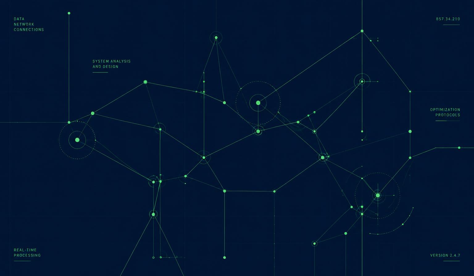 Abstract digital network of connected nodes in lime on navy